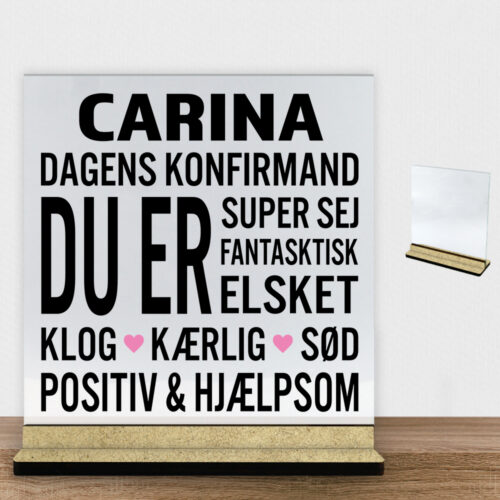 Konfirmation design 10 | Glasskilt inkl. fod (træfiber)