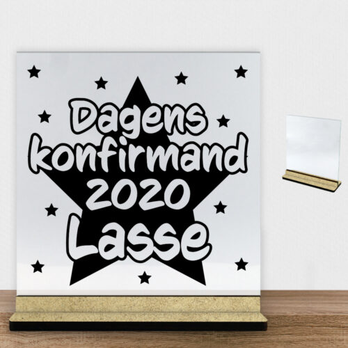 Konfirmation design 12 | Glasskilt inkl. fod (træfiber)
