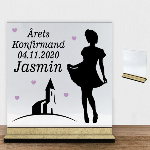 Konfirmation design 13 | Glasskilt inkl. fod (træfiber)