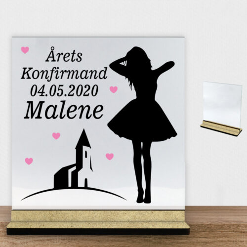 Konfirmation design 14 | Glasskilt inkl. fod (træfiber)