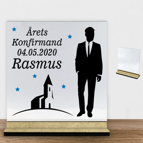 Konfirmation design 15 | Glasskilt inkl. fod (træfiber)
