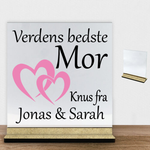 Alternative view of Verdens bedste mor - design 2 | Glasskilt inkl. fod (træfiber)