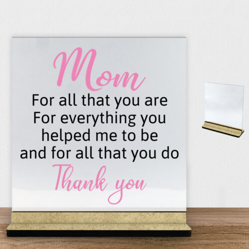 Mom thank you... | Glasskilt inkl. fod (træfiber)