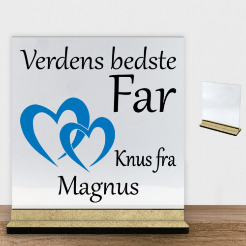 Verdens bedste far - design 2 | Glasskilt inkl. fod (træfiber)