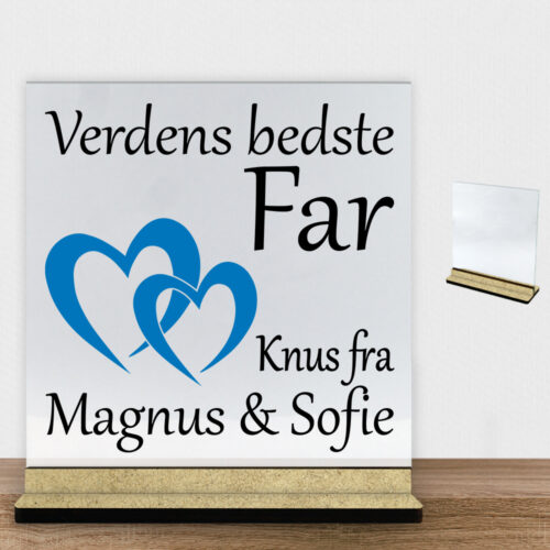 Alternative view of Verdens bedste far - design 2 | Glasskilt inkl. fod (træfiber)