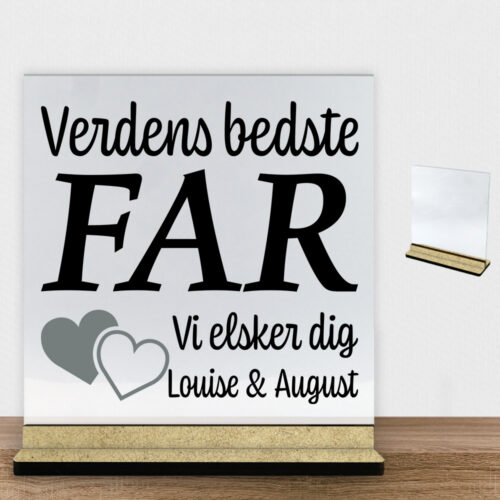 Alternative view of Verdens bedste far... - design 3 | Glasskilt inkl. fod (træfiber)