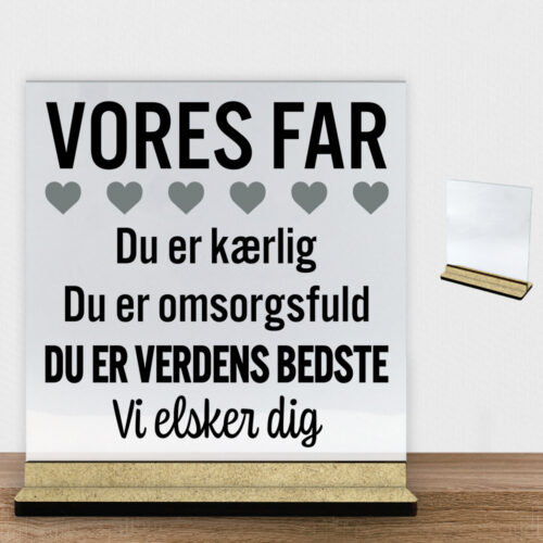 Alternative view of Min far er verdens bedste | Glasskilt inkl. fod (træfiber)