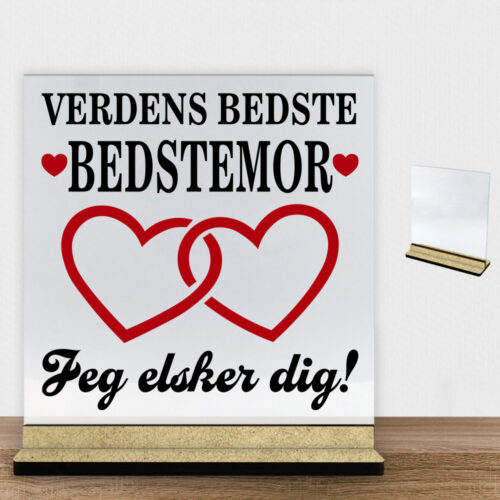 Verdens bedste bedstemor - design 2 | Glasskilt inkl. fod (træfiber)