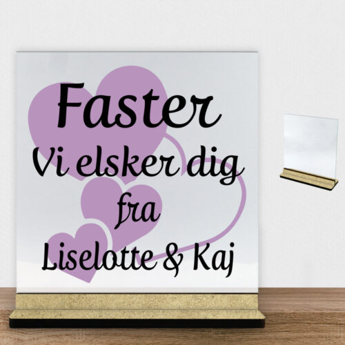 Alternative view of Faster jeg elsker dig m. hjerter | Glasskilt inkl. fod (træfiber)