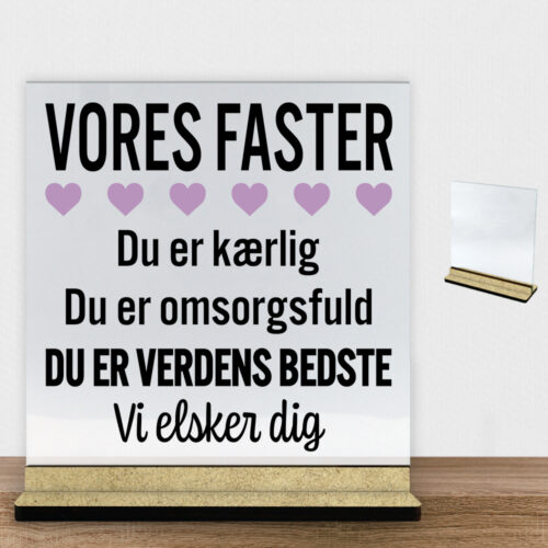 Alternative view of Min faster er verdens bedste | Glasskilt inkl. fod (træfiber)