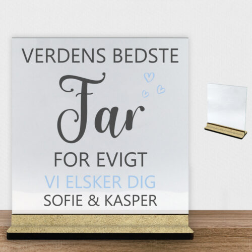 Alternative view of Verdens bedste far for evigt | Glasskilt inkl. fod (træfiber)