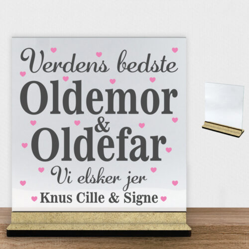 Alternative view of Verdens bedste oldemor & oldefar #2 | Glasskilt inkl. fod (træfiber)