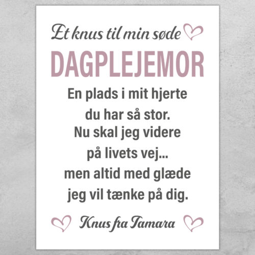 Et knus til min søde dagplejemor | Plakat