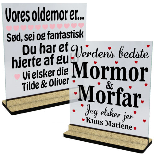 Bedsteforældre | Glasskilte med fod i træfiber