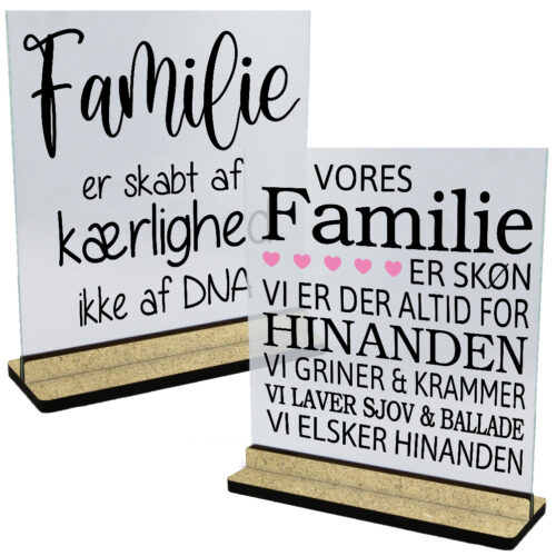 Familie | Glasskilte inkl. fod (træfiber)