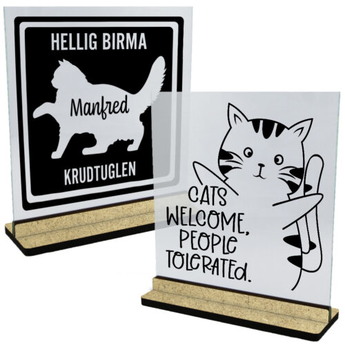 Katte | Glasskilte inkl. fod (træfiber)