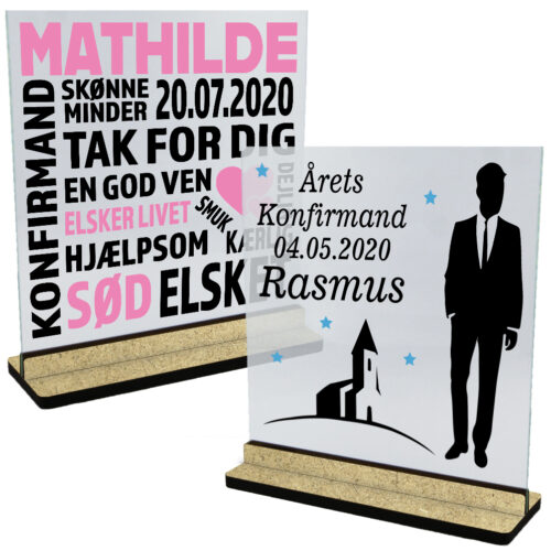 Konfirmation & nonfirmation | Glasskilte inkl. fod (træfiber)