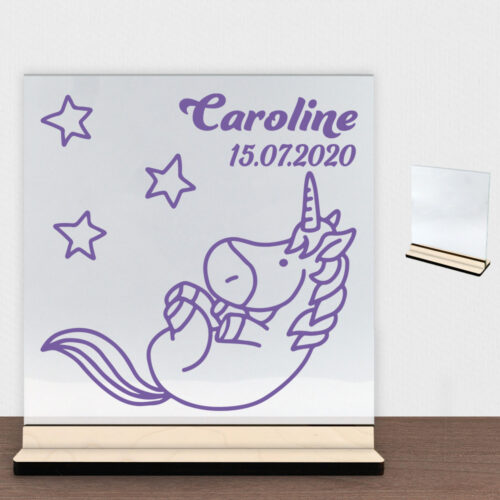 Enhjørning design 4 | Glasskilt inkl. fod (poppel krydsfinér)