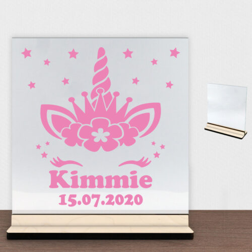 Enhjørning design 5 | Glasskilt inkl. fod (poppel krydsfinér)