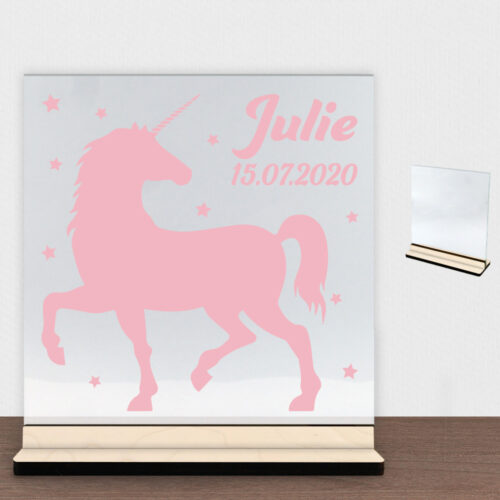 Enhjørning design 6 | Glasskilt inkl. fod (poppel krydsfinér)