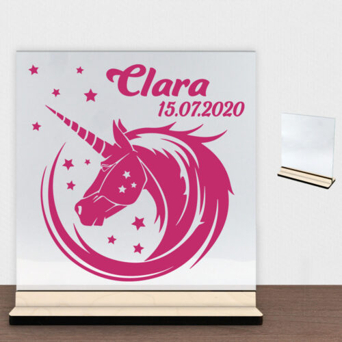 Enhjørning design 7 | Glasskilt inkl. fod (poppel krydsfinér)