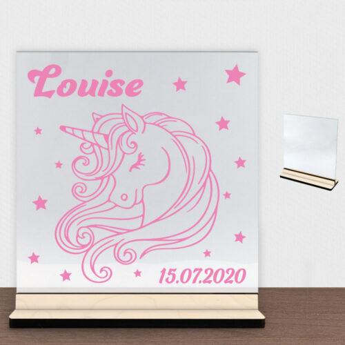 Enhjørning design 8 | Glasskilt inkl. fod (poppel krydsfinér)