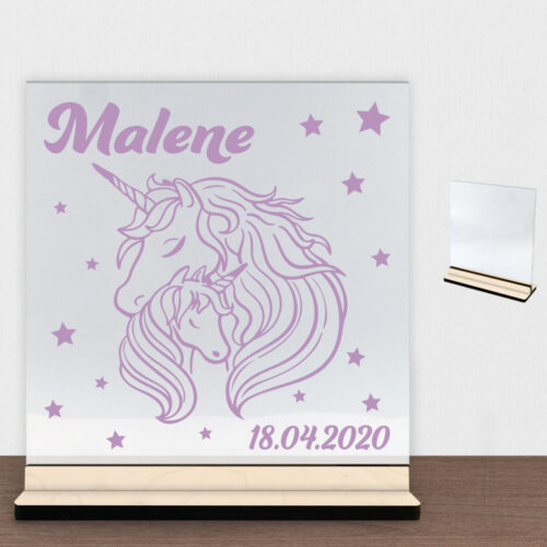 Enhjørning design 9 | Glasskilt inkl. fod (poppel krydsfinér)