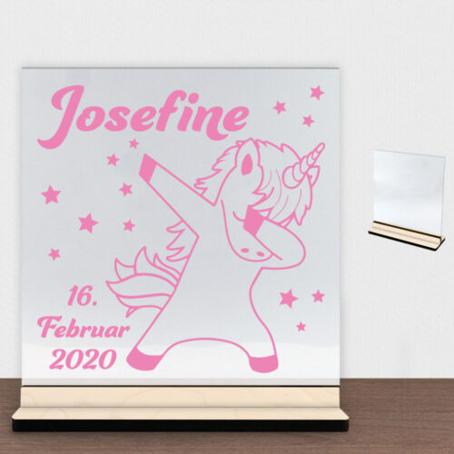 Enhjørning design 12 | Glasskilt inkl. fod (poppel krydsfinér)