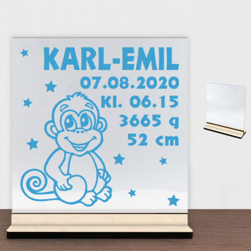 Aben Alvin m. fødselsdata | Glasskilt inkl. fod (poppel krydsfinér)