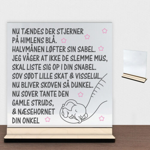 Vuggevise elefant | Glasskilt inkl. fod (poppel krydsfinér)