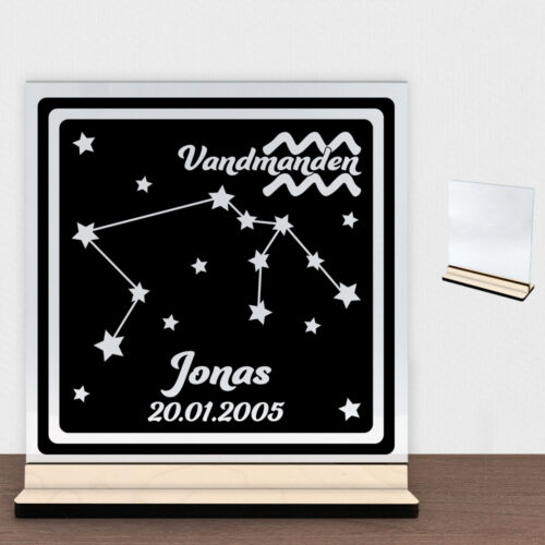 Stjernetegn "look at the stars" - Vandmanden | Glasskilt inkl. fod (poppel krydsfinér)