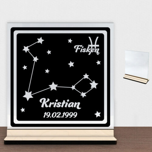 Stjernetegn "look at the stars" - Fisken | Glasskilt inkl. fod (poppel krydsfinér)