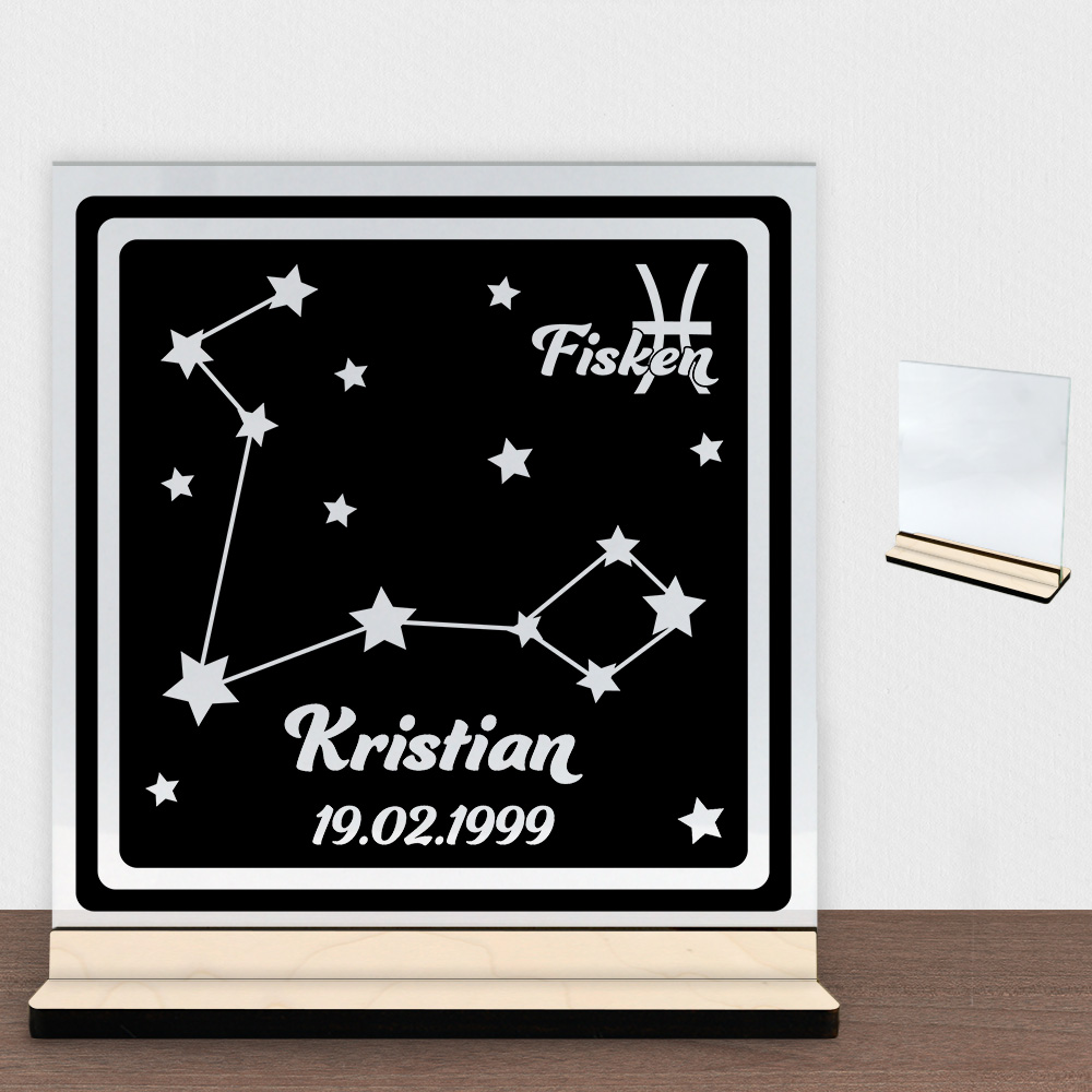 Stjernetegn "look at the stars" - Fisken | Glasskilt inkl. fod (poppel krydsfinér)