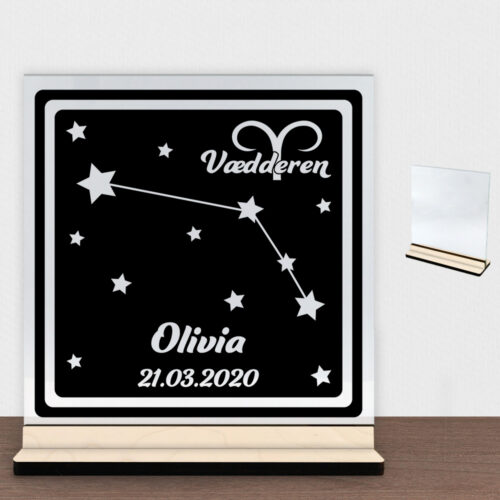 Stjernetegn "look at the stars" - Vædderen | Glasskilt inkl. fod (poppel krydsfinér)