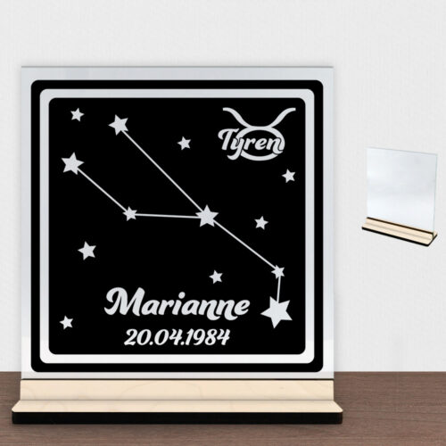 Stjernetegn "look at the stars" - Tyren | Glasskilt inkl. fod (poppel krydsfinér)