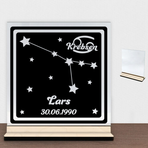 Stjernetegn "look at the stars" - Krebsen | Glasskilt inkl. fod (poppel krydsfinér)