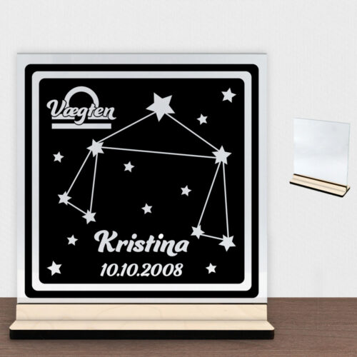 Stjernetegn "look at the stars" - Vægten | Glasskilt inkl. fod (poppel krydsfinér)