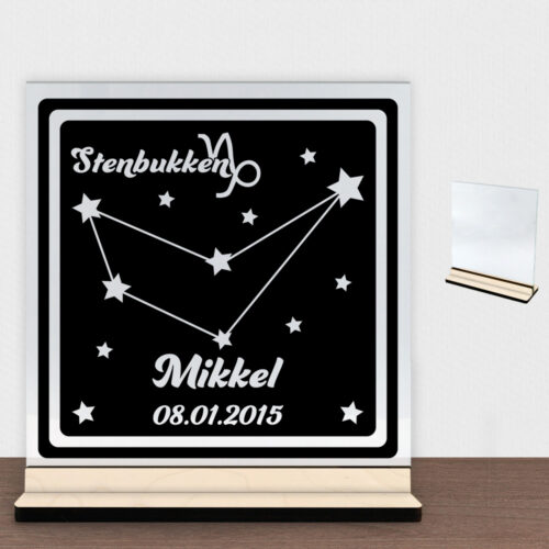Stjernetegn "look at the stars" - Stenbukken | Glasskilt inkl. fod (poppel krydsfinér)