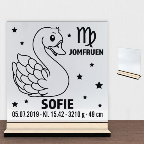 Stjernetegn design 2 - Jomfruen | Glasskilt inkl. fod (poppel krydsfinér)