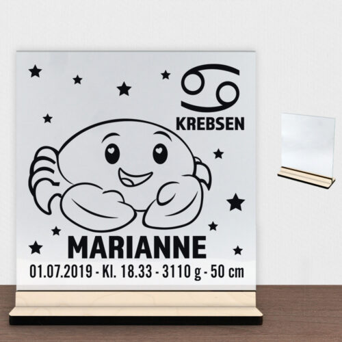 Stjernetegn design 2 - Krebsen | Glasskilt inkl. fod (poppel krydsfinér)