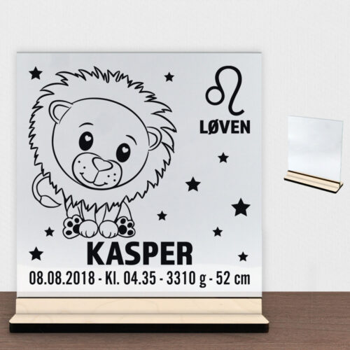 Stjernetegn design 2 - Løven | Glasskilt inkl. fod (poppel krydsfinér)