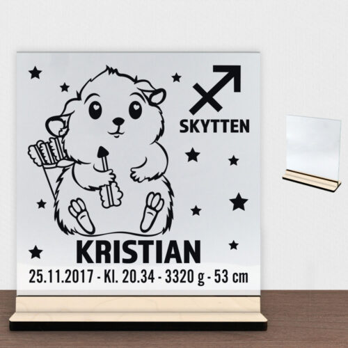 Stjernetegn design 2 - Skytten | Glasskilt inkl. fod (poppel krydsfinér)