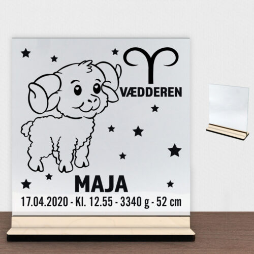 Stjernetegn design 2 - Vædderen | Glasskilt inkl. fod (poppel krydsfinér)