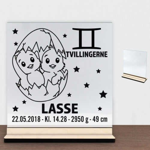 Stjernetegn design 2 - Tvillingerne | Glasskilt inkl. fod (poppel krydsfinér)