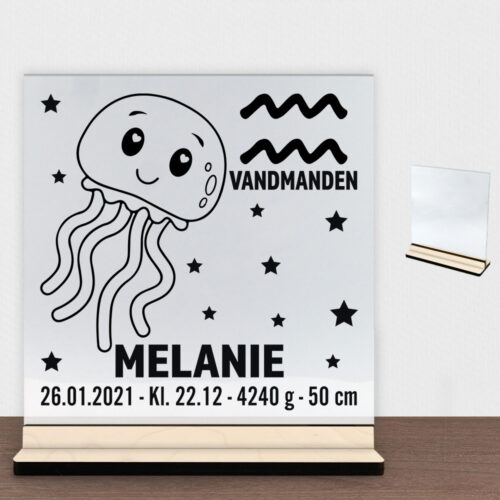 Stjernetegn design 2 - Vandmanden | Glasskilt inkl. fod (poppel krydsfinér)