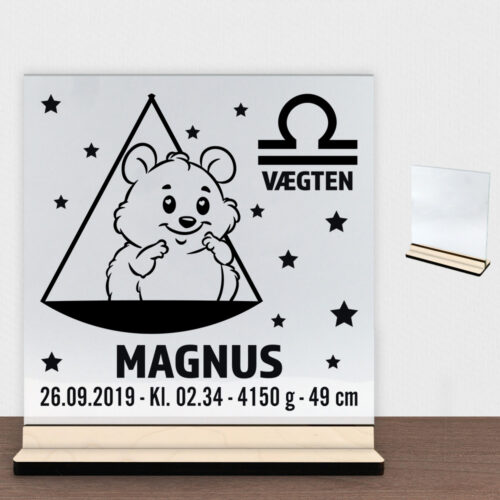 Stjernetegn design 2 - Vægten | Glasskilt inkl. fod (poppel krydsfinér)