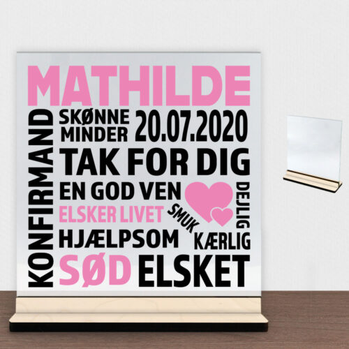 Konfirmation design 1 | Glasskilt inkl. fod (poppel krydsfinér)