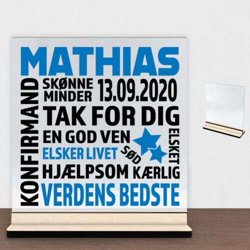 Konfirmation design 2 | Glasskilt inkl. fod (poppel krydsfinér)