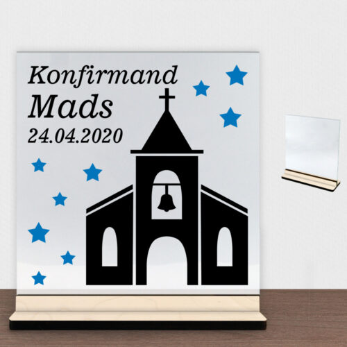 Konfirmation design 5 | Glasskilt inkl. fod (poppel krydsfinér)