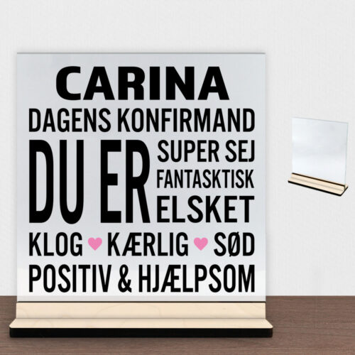 Konfirmation design 10 | Glasskilt inkl. fod (poppel krydsfinér)